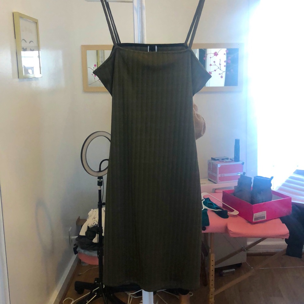 Short olive open back dress